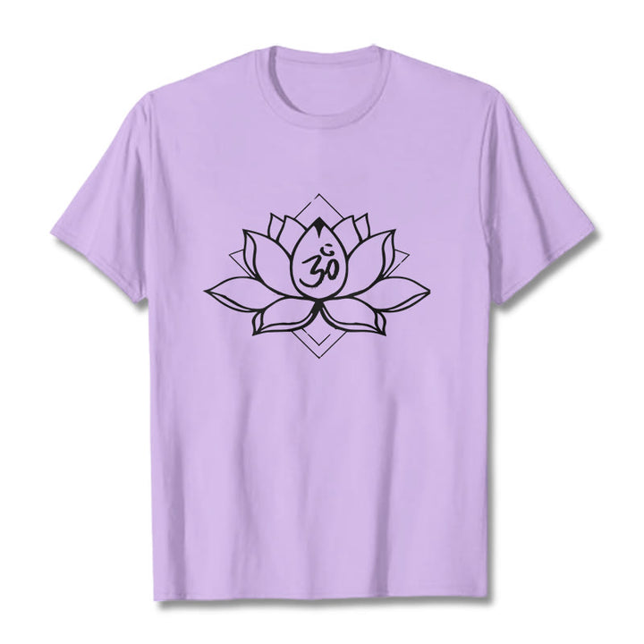 Buddha Stones Blooming Lotus Om Sanskrit Pattern Cotton Tee T-shirt