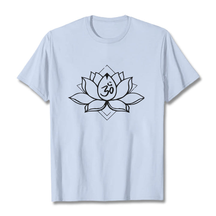 Buddha Stones Blooming Lotus Om Sanskrit Pattern Cotton Tee T-shirt