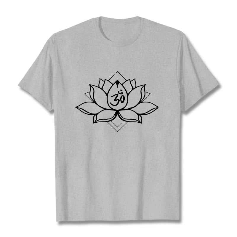 Buddha Stones Blooming Lotus Om Sanskrit Pattern Cotton Tee T-shirt