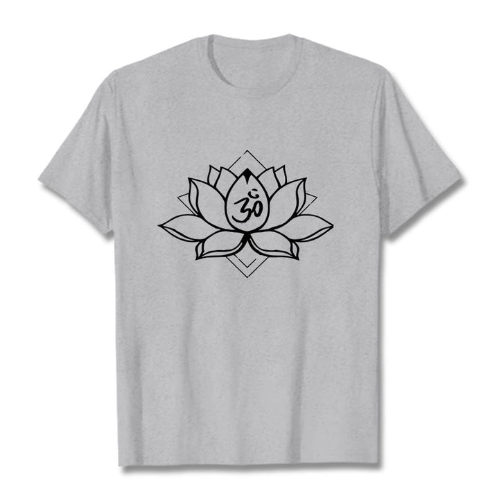 Buddha Stones Blooming Lotus Om Sanskrit Pattern Cotton Tee T-shirt