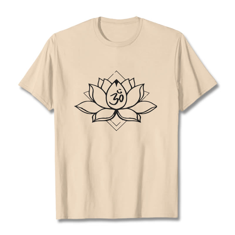 Buddha Stones Blooming Lotus Om Sanskrit Pattern Cotton Tee T-shirt