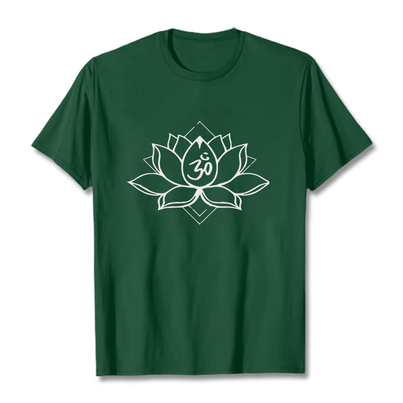 Buddha Stones Blooming Lotus Om Sanskrit Pattern Cotton Tee T-shirt