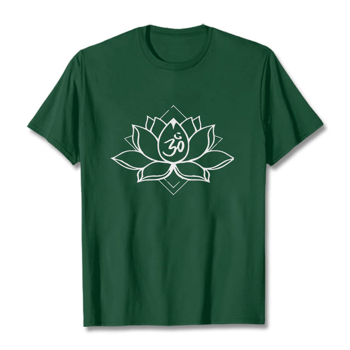 Buddha Stones Blooming Lotus Om Sanskrit Pattern Cotton Tee T-shirt