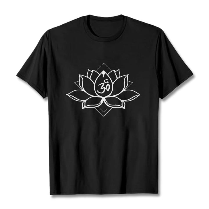 Buddha Stones Blooming Lotus Om Sanskrit Pattern Cotton Tee T-shirt