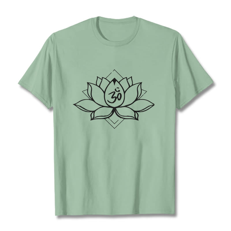 Buddha Stones Blooming Lotus Om Sanskrit Pattern Cotton Tee T-shirt