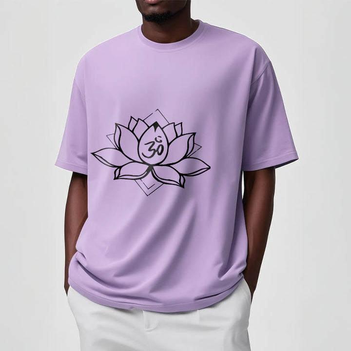 Buddha Stones Blooming Lotus Om Sanskrit Pattern Cotton Tee T-shirt