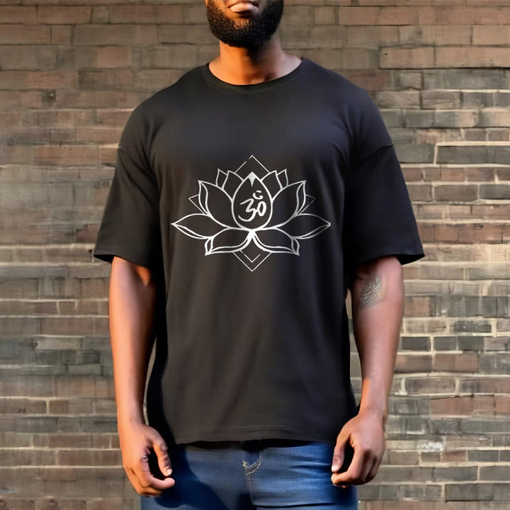 Buddha Stones Blooming Lotus Om Sanskrit Pattern Cotton Tee T-shirt