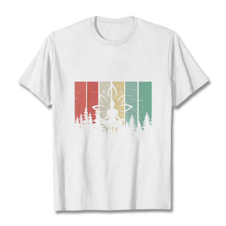 Buddha Stones Buddha Statue Meditating In Lotus Position Shadow Pattern Cotton Tee T-shirt - White - 2XL - image 6