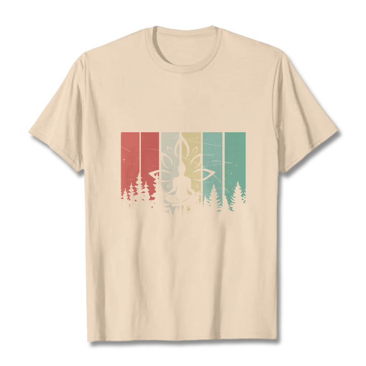 Buddha Stones Buddha Statue Meditating In Lotus Position Shadow Pattern Cotton Tee T-shirt - Bisque - 2XL - image 9
