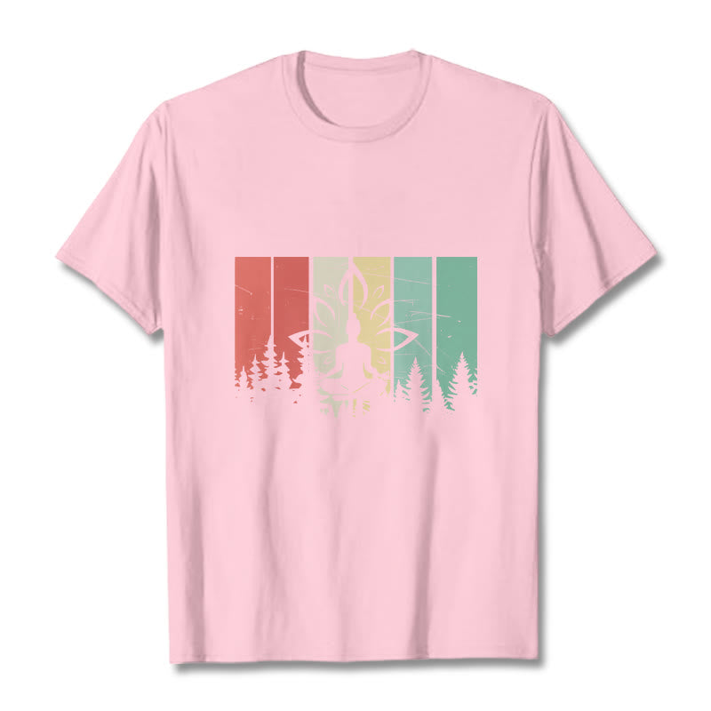 Buddha Stones Buddha Statue Meditating In Lotus Position Shadow Pattern Cotton Tee T-shirt - LightPink - 2XL - image 12