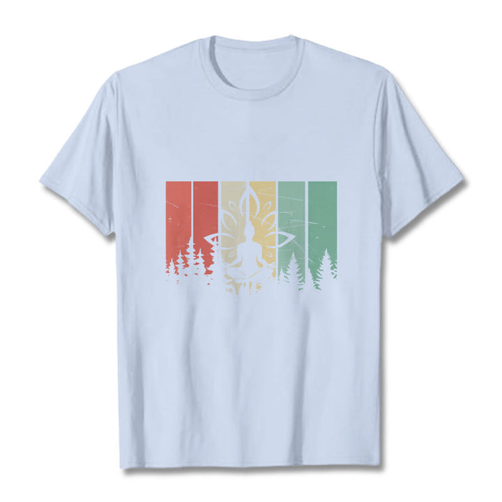 Buddha Stones Buddha Statue Meditating In Lotus Position Shadow Pattern Cotton Tee T-shirt - LightCyan - 2XL - image 19
