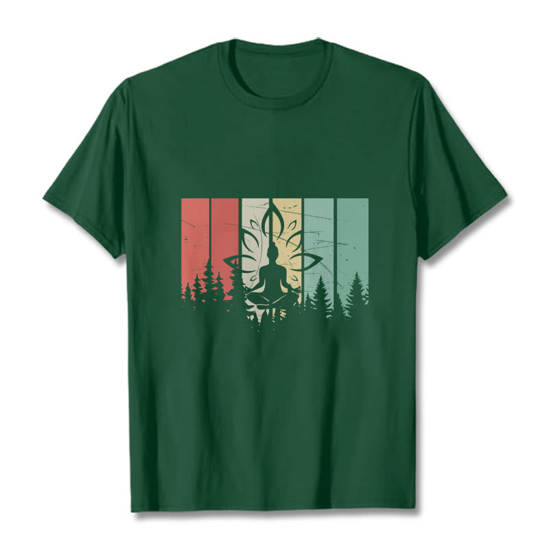Buddha Stones Buddha Statue Meditating In Lotus Position Shadow Pattern Cotton Tee T-shirt - ForestGreen - 2XL - image 11