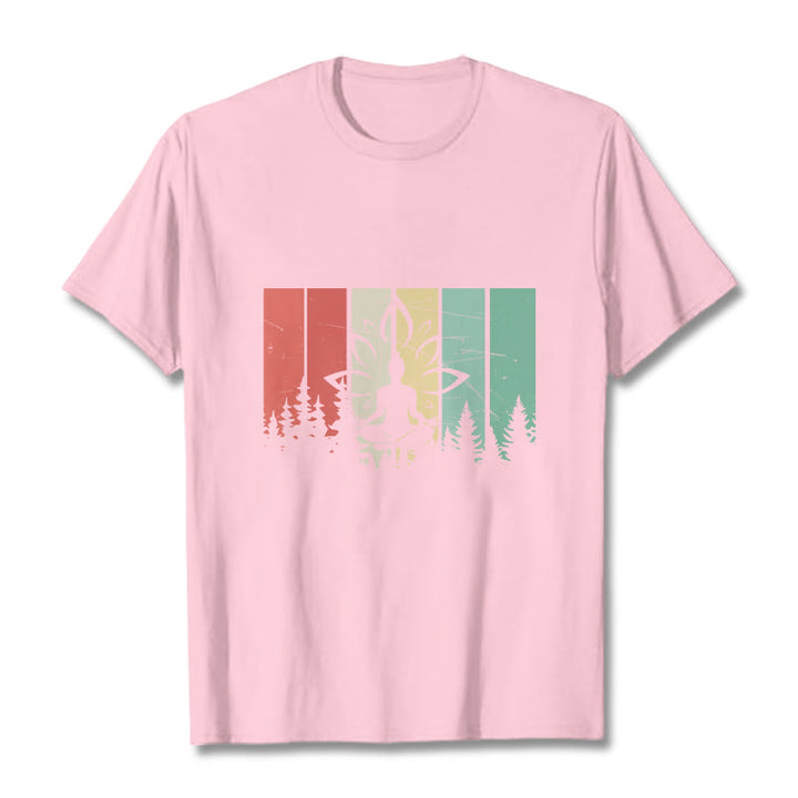 Buddha Stones Buddha Statue Meditating In Lotus Position Shadow Pattern Cotton Tee T-shirt - LightPink - 2XL - image 13