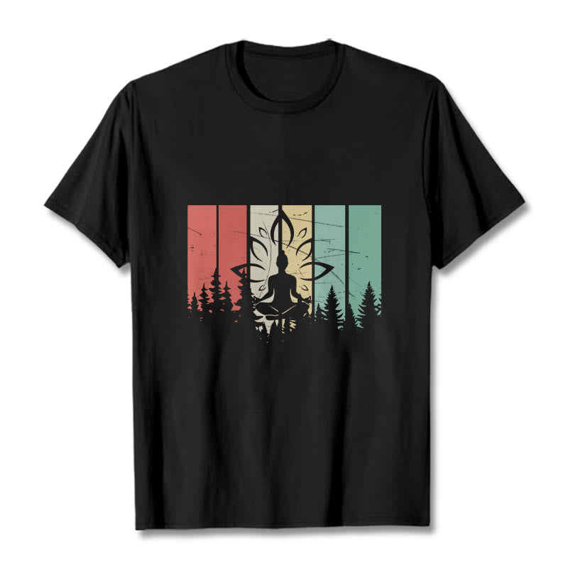 Buddha Stones Buddha Statue Meditating In Lotus Position Shadow Pattern Cotton Tee T-shirt - Black - 2XL - image 1