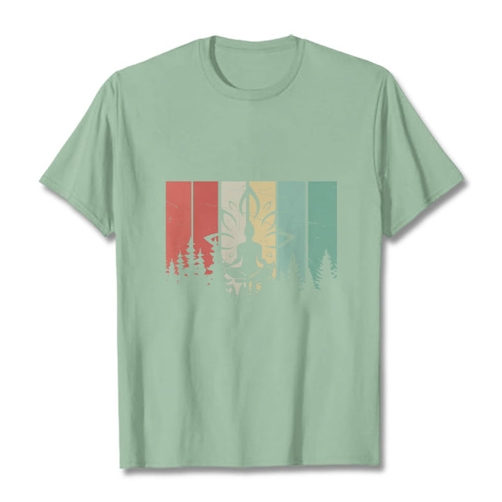 Buddha Stones Buddha Statue Meditating In Lotus Position Shadow Pattern Cotton Tee T-shirt - PaleGreen - 2XL - image 15