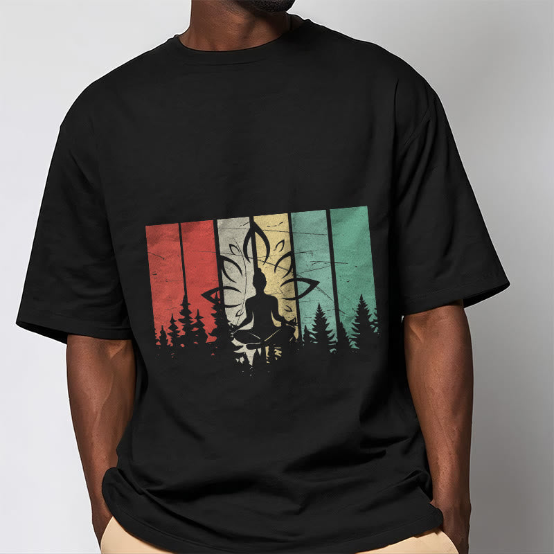 Buddha Stones Buddha Statue Meditating In Lotus Position Shadow Pattern Cotton Tee T-shirt - image 2