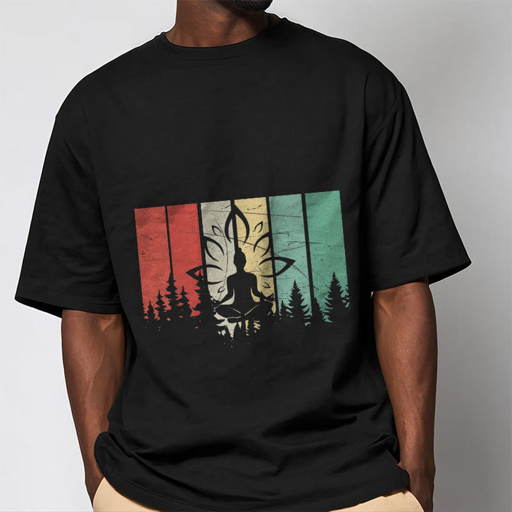 Buddha Stones Buddha Statue Meditating In Lotus Position Shadow Pattern Cotton Tee T-shirt - image 2