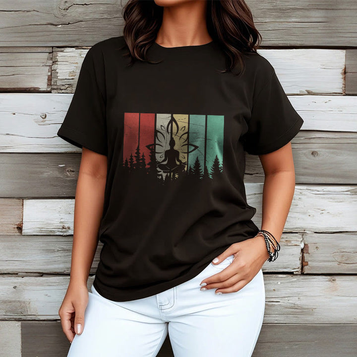 Buddha Stones Buddha Statue Meditating In Lotus Position Shadow Pattern Cotton Tee T-shirt - image 3