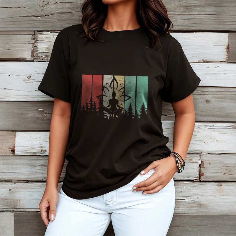 Buddha Stones Buddha Statue Meditating In Lotus Position Shadow Pattern Cotton Tee T-shirt - image 2