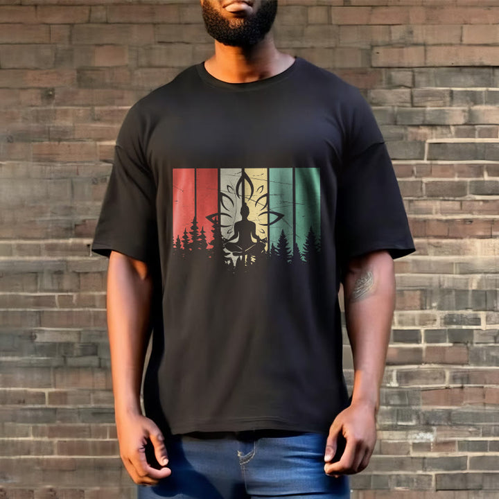 Buddha Stones Buddha Statue Meditating In Lotus Position Shadow Pattern Cotton Tee T-shirt - image 3