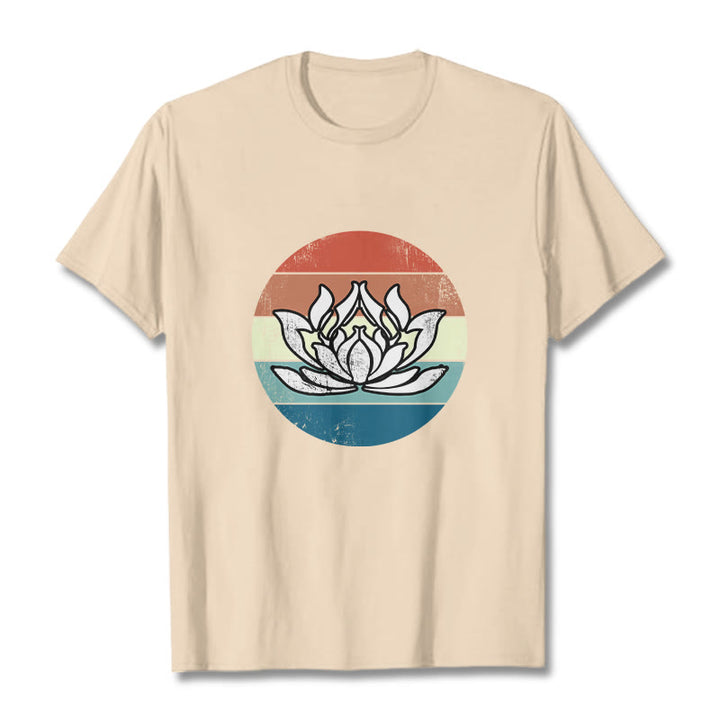 Buddha Stones Blooming Lotus Colorful Striped Pattern Cotton Tee T-shirt - Bisque - 2XL - image 9