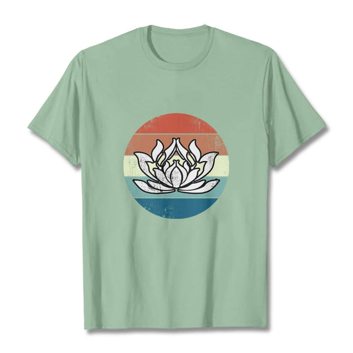 Buddha Stones Blooming Lotus Colorful Striped Pattern Cotton Tee T-shirt - PaleGreen - 2XL - image 15