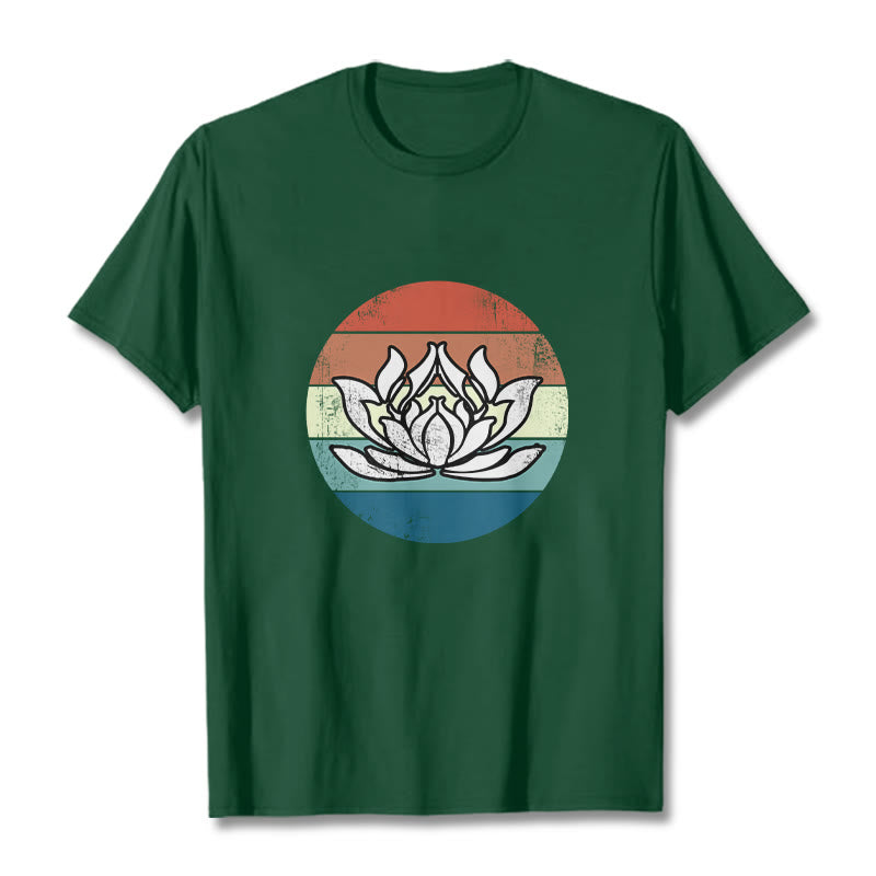 Buddha Stones Blooming Lotus Colorful Striped Pattern Cotton Tee T-shirt - ForestGreen - 2XL - image 11