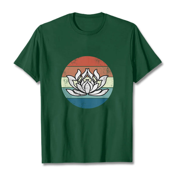 Buddha Stones Blooming Lotus Colorful Striped Pattern Cotton Tee T-shirt - ForestGreen - 2XL - image 11