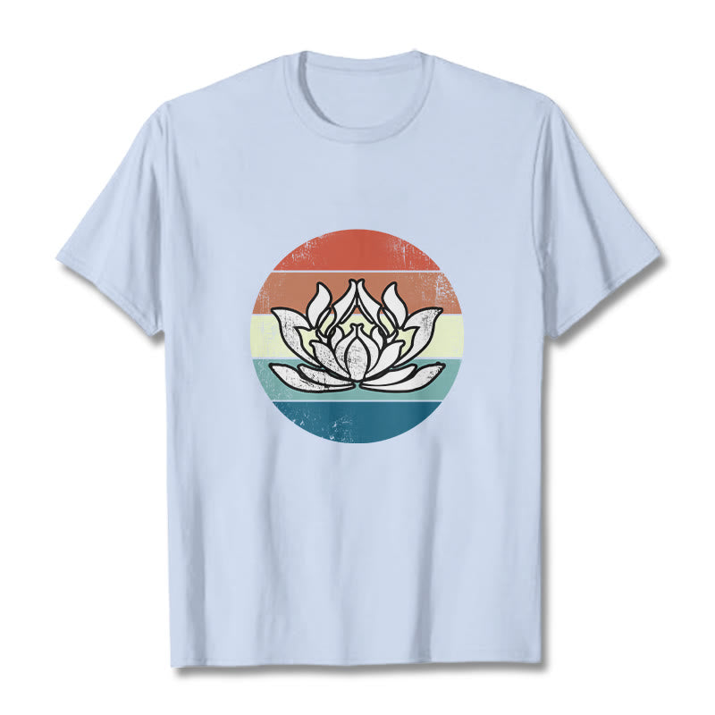 Buddha Stones Blooming Lotus Colorful Striped Pattern Cotton Tee T-shirt - LightCyan - 2XL - image 19