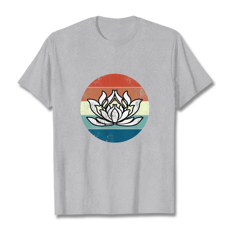 Buddha Stones Blooming Lotus Colorful Striped Pattern Cotton Tee T-shirt - LightGrey - 2XL - image 20