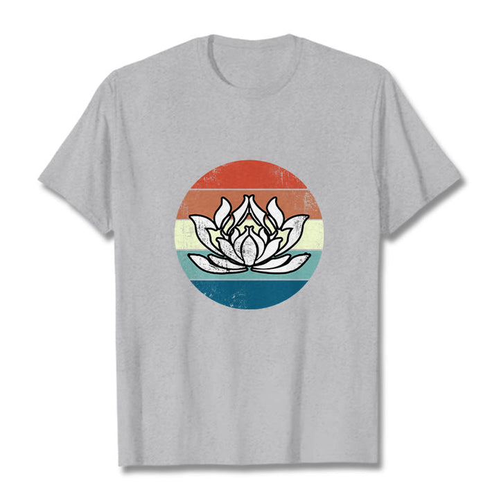 Buddha Stones Blooming Lotus Colorful Striped Pattern Cotton Tee T-shirt - LightGrey - 2XL - image 20