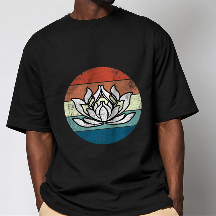 Buddha Stones Blooming Lotus Colorful Striped Pattern Cotton Tee T-shirt - image 3