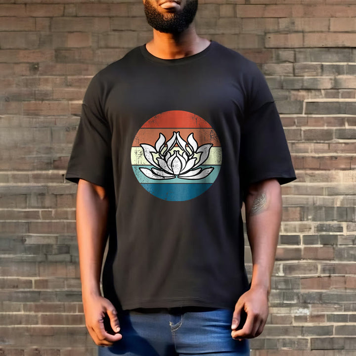 Buddha Stones Blooming Lotus Colorful Striped Pattern Cotton Tee T-shirt - image 4