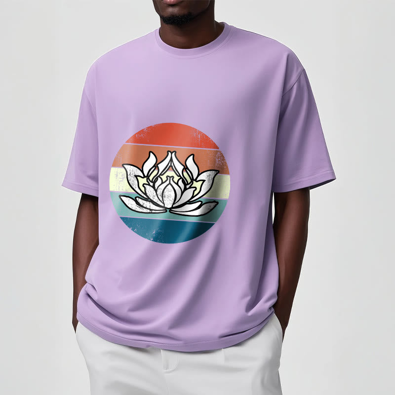 Buddha Stones Blooming Lotus Colorful Striped Pattern Cotton Tee T-shirt - image 18