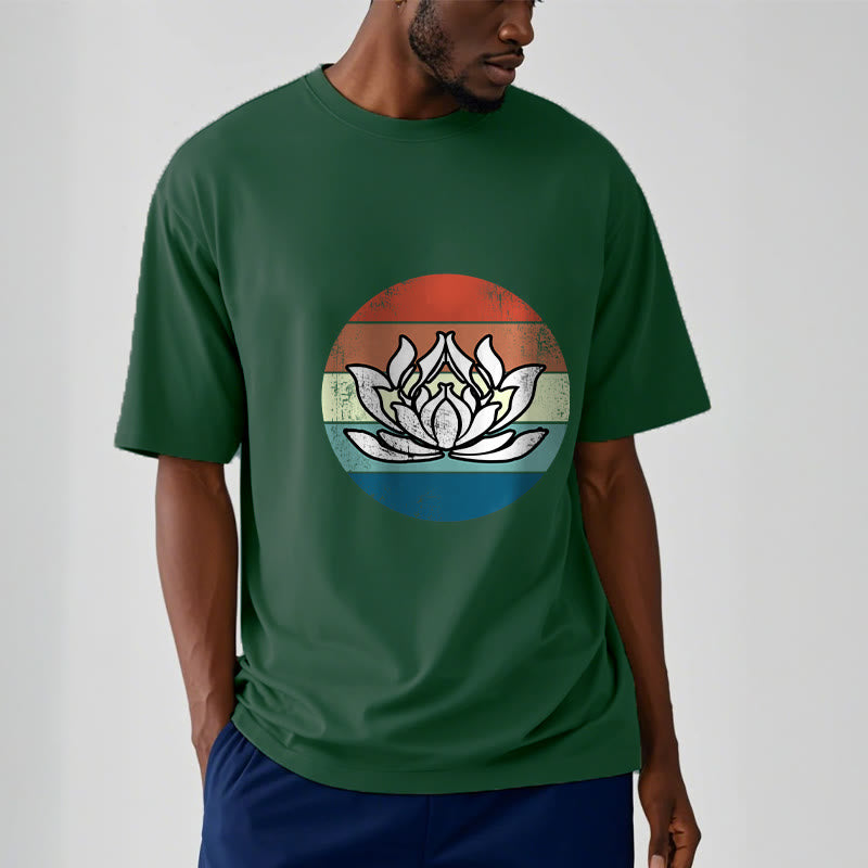 Buddha Stones Blooming Lotus Colorful Striped Pattern Cotton Tee T-shirt - image 12