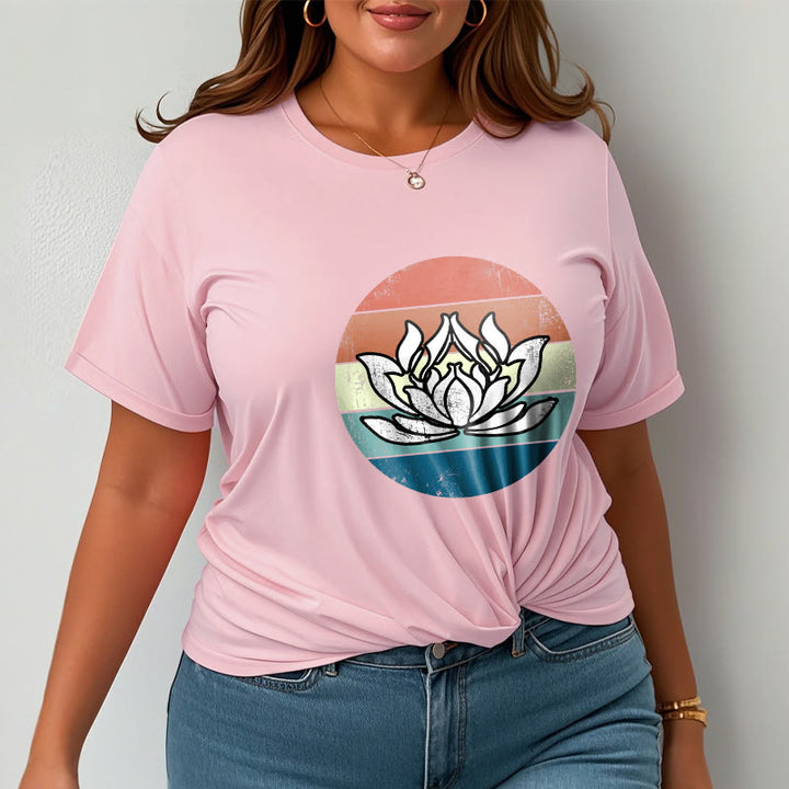 Buddha Stones Blooming Lotus Colorful Striped Pattern Cotton Tee T-shirt - image 14