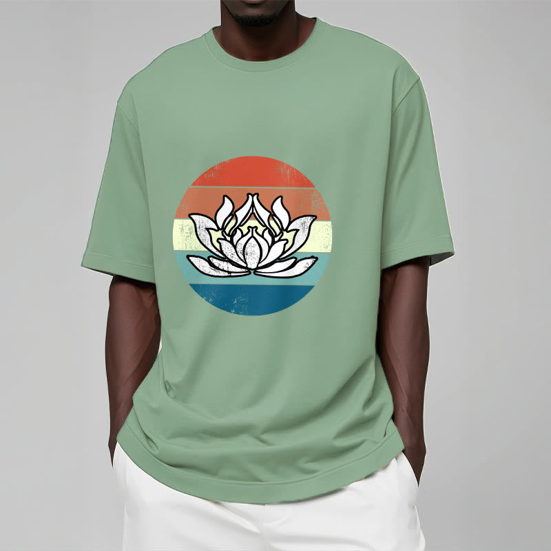 Buddha Stones Blooming Lotus Colorful Striped Pattern Cotton Tee T-shirt - image 16