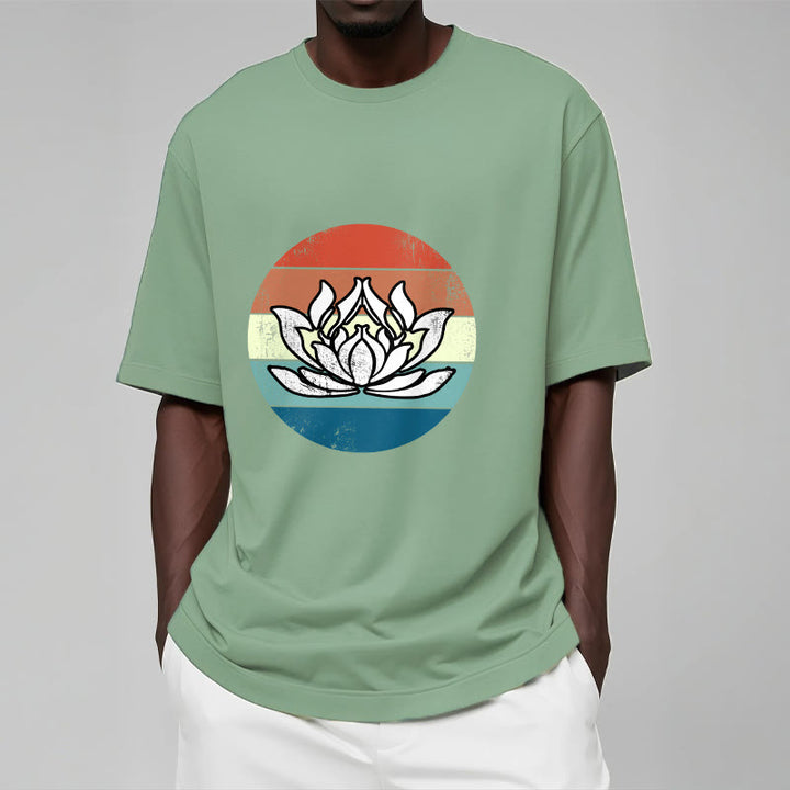 Buddha Stones Blooming Lotus Colorful Striped Pattern Cotton Tee T-shirt - image 16