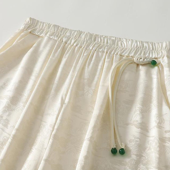 Buddha Stones Spring Casual Jacquard Solid Color Women's Cotton Linen Wide Leg Pants With Pockets - image 3