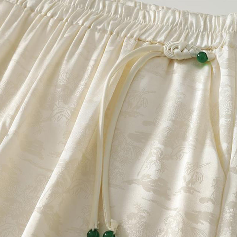 Buddha Stones Spring Casual Jacquard Solid Color Women's Cotton Linen Wide Leg Pants With Pockets - image 2