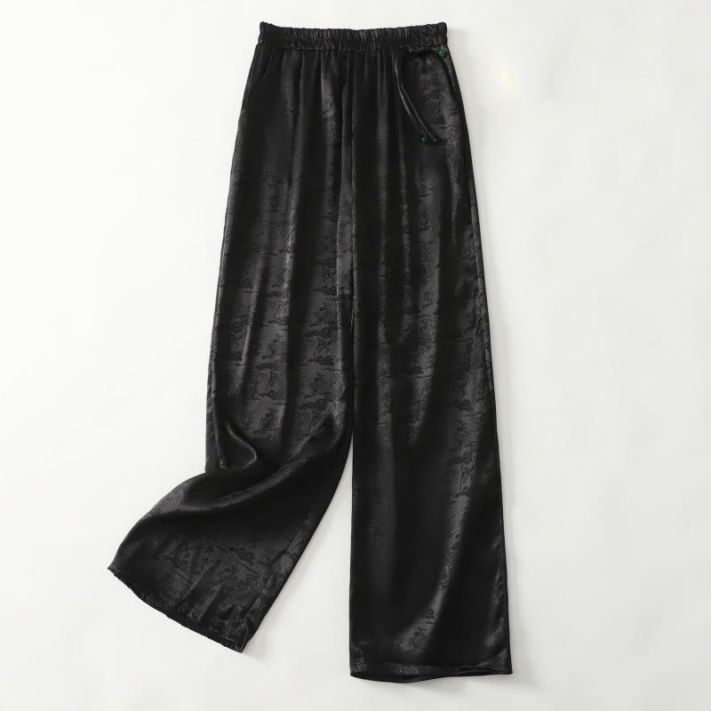 Buddha Stones Spring Casual Jacquard Solid Color Women's Cotton Linen Wide Leg Pants With Pockets - Black - US8-10，UK/AU12-14，EU40-42 (2XL) - image 8
