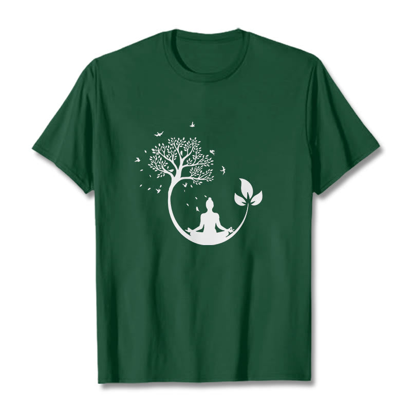 Buddha Stones Buddha Meditating In A Tree Pattern Cotton Tee T-shirt - ForestGreen - 2XL - image 11