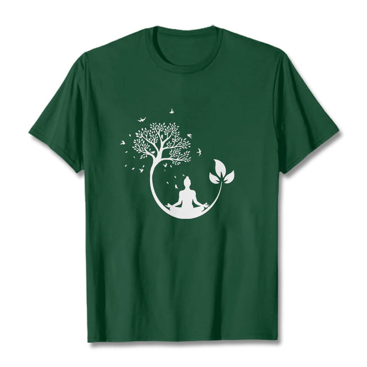Buddha Stones Buddha Meditating In A Tree Pattern Cotton Tee T-shirt - ForestGreen - 2XL - image 11