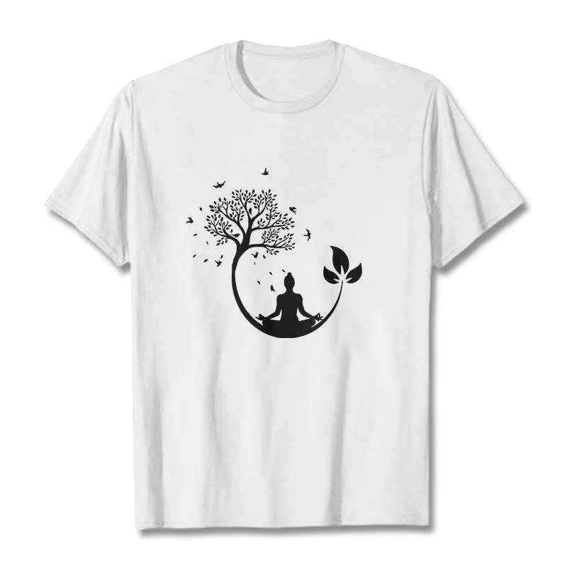 Buddha Stones Buddha Meditating In A Tree Pattern Cotton Tee T-shirt - White - 2XL - image 1