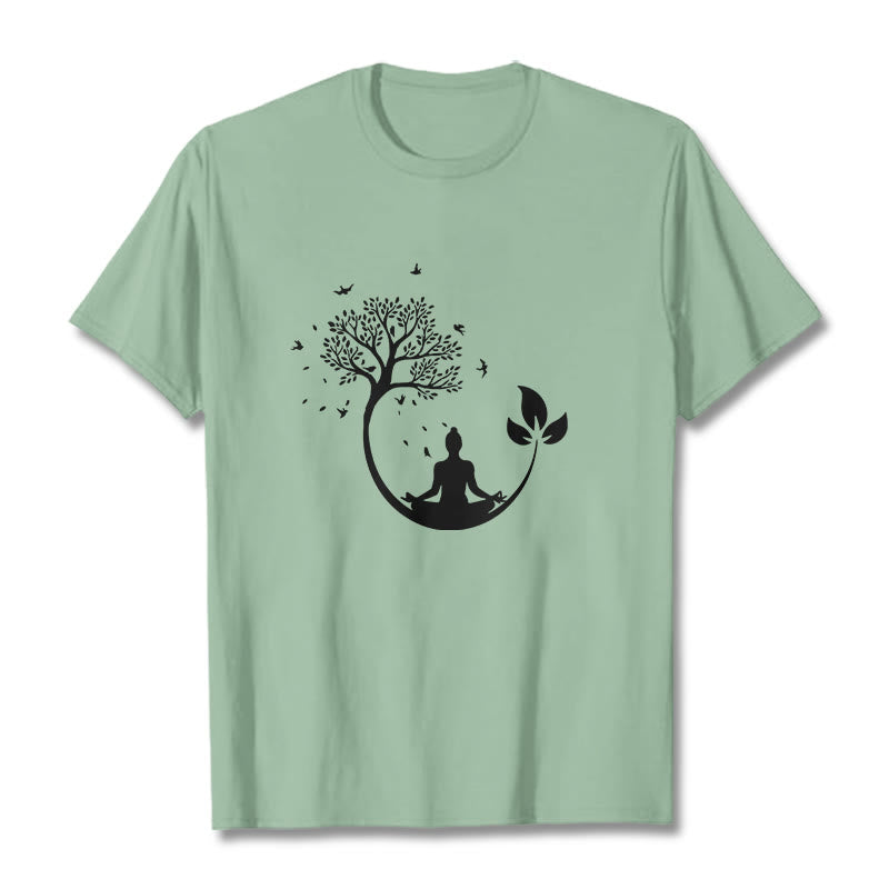 Buddha Stones Buddha Meditating In A Tree Pattern Cotton Tee T-shirt - PaleGreen - 2XL - image 15