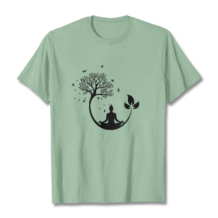 Buddha Stones Buddha Meditating In A Tree Pattern Cotton Tee T-shirt - PaleGreen - 2XL - image 15