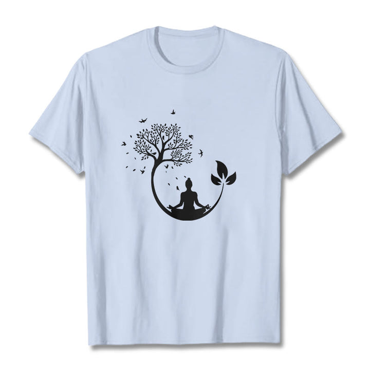 Buddha Stones Buddha Meditating In A Tree Pattern Cotton Tee T-shirt - LightCyan - 2XL - image 19