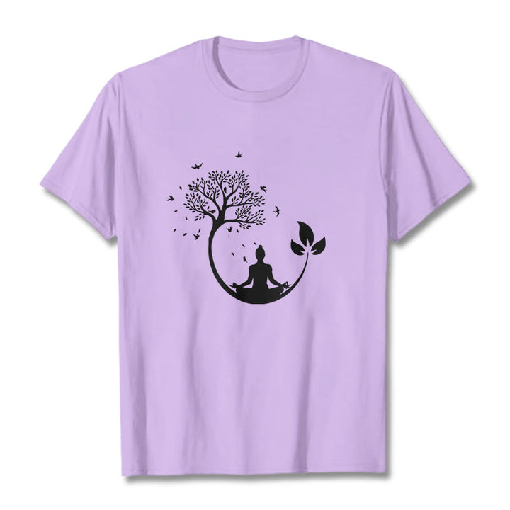 Buddha Stones Buddha Meditating In A Tree Pattern Cotton Tee T-shirt - Plum - 2XL - image 17