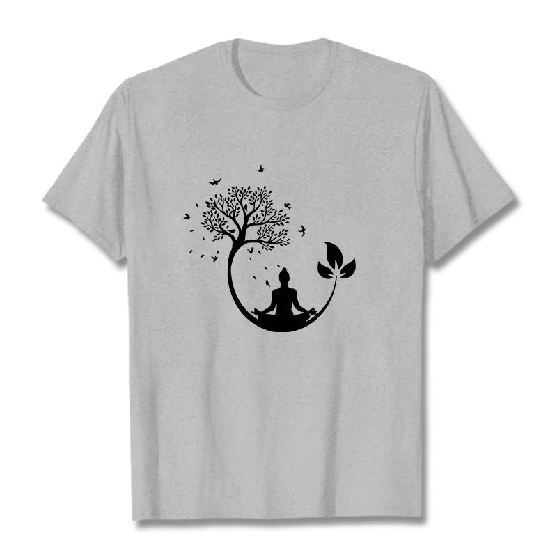 Buddha Stones Buddha Meditating In A Tree Pattern Cotton Tee T-shirt - LightGrey - 2XL - image 20
