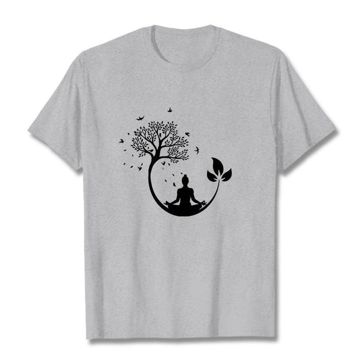 Buddha Stones Buddha Meditating In A Tree Pattern Cotton Tee T-shirt - LightGrey - 2XL - image 20